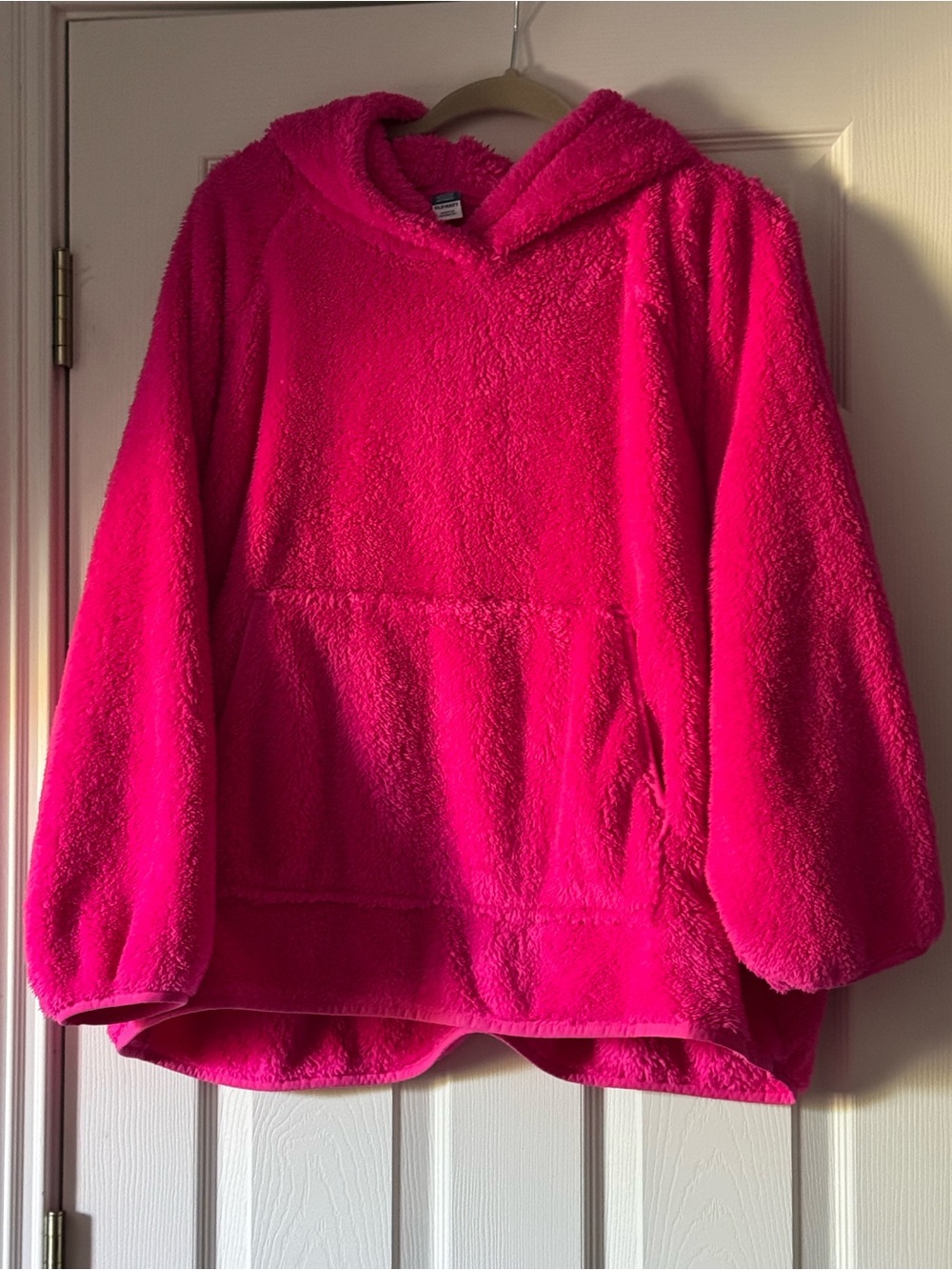Cozy Teddy Bear Hooded Fleece Pullover  - Bright Pink
